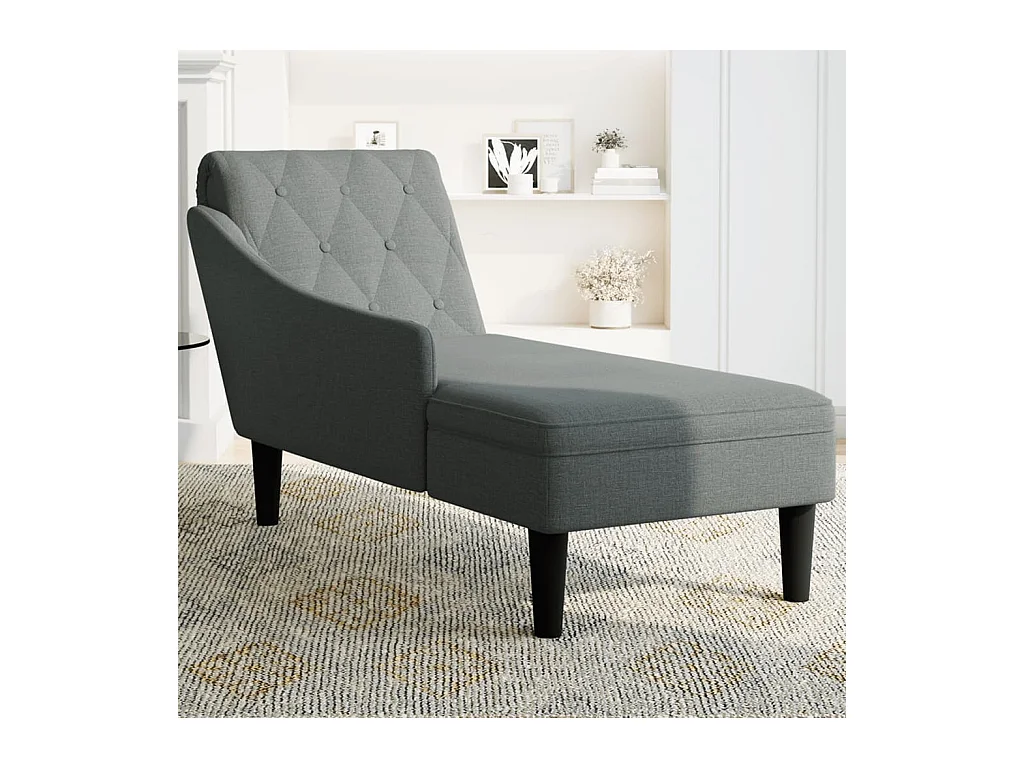 Fauteuil long avec coussin et accoudoir droit gris foncé tissu