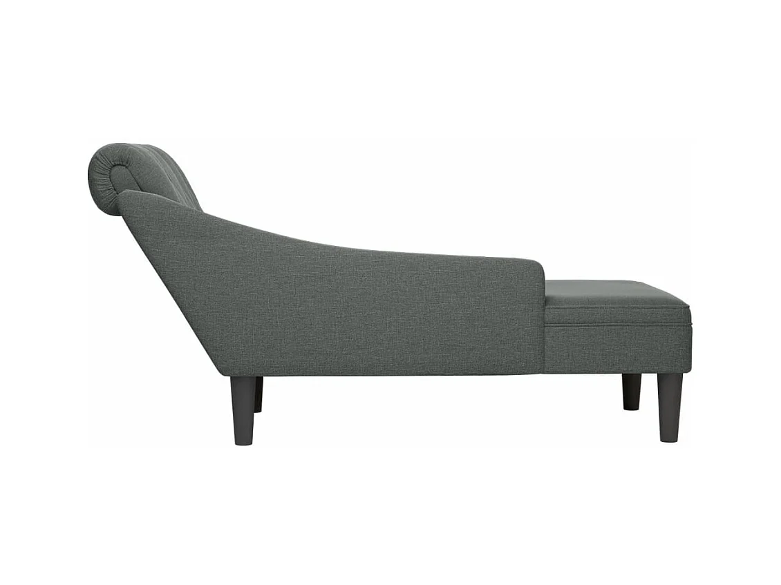 Fauteuil long avec coussin et accoudoir droit gris foncé tissu