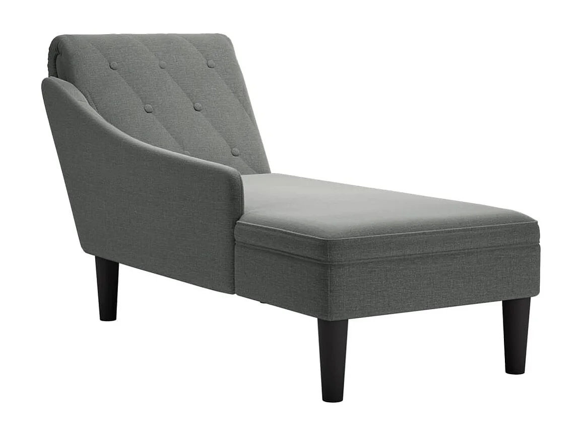 Fauteuil long avec coussin et accoudoir droit gris foncé tissu