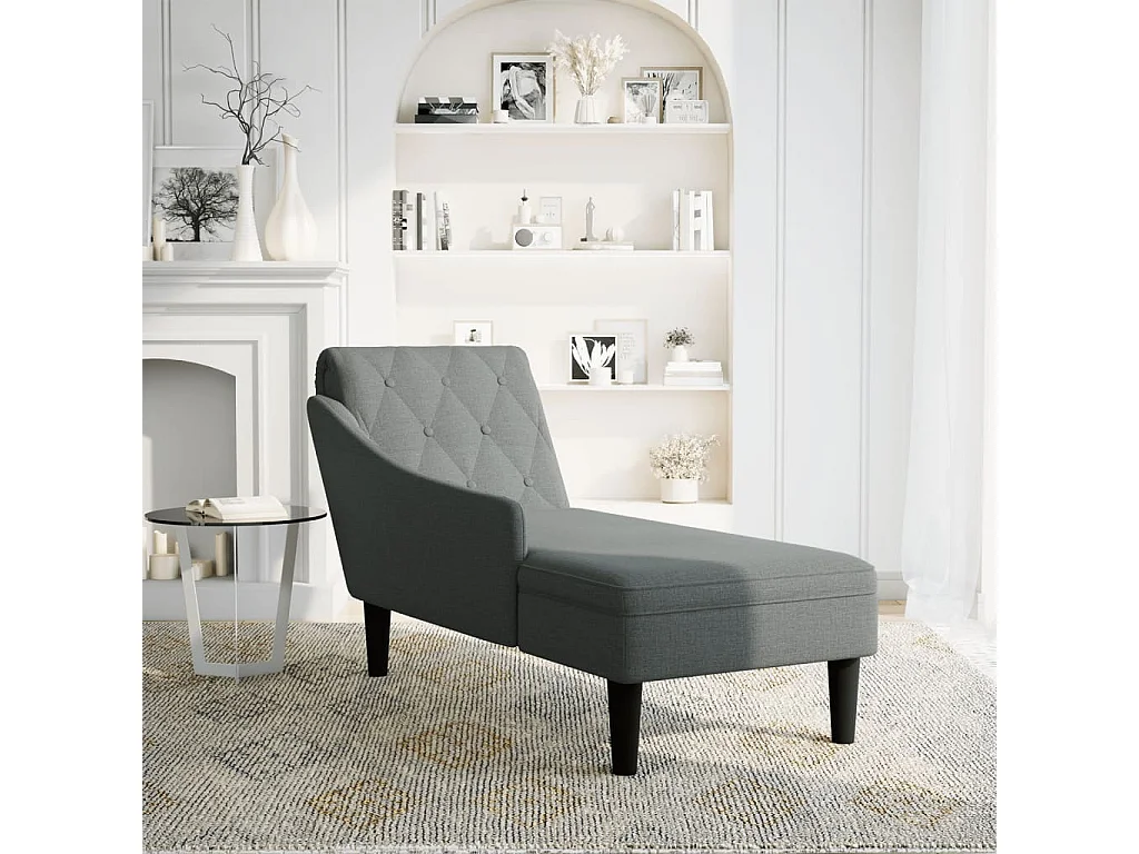 Fauteuil long avec coussin et accoudoir droit gris foncé tissu