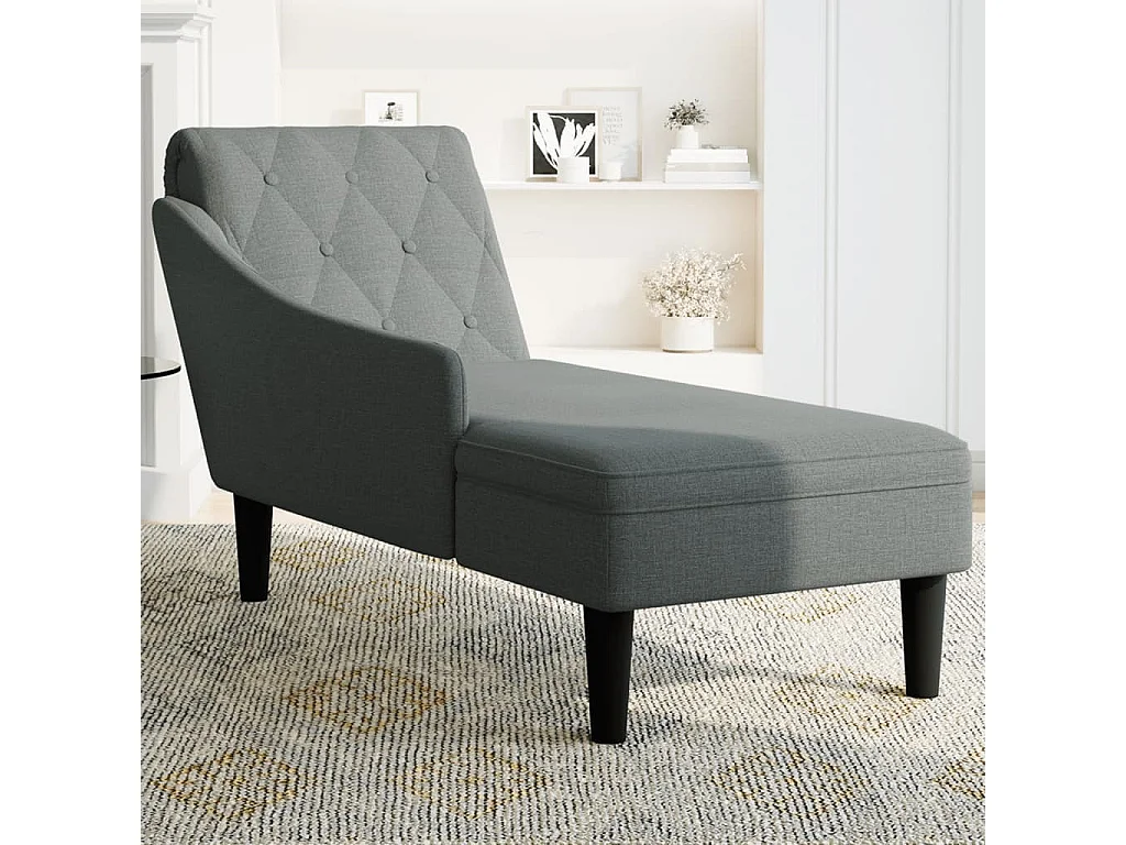 Fauteuil long avec coussin et accoudoir droit gris foncé tissu