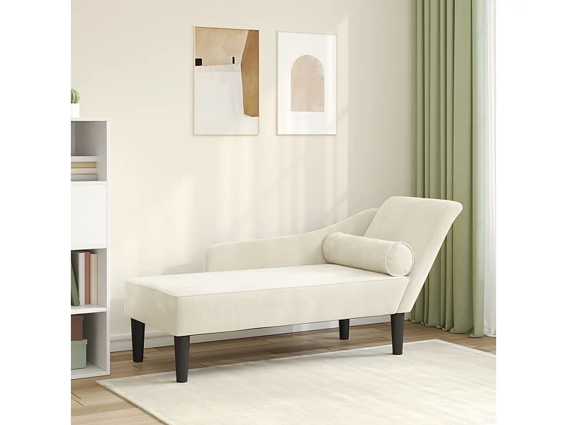 Espreguiçadeira com almofadas de veludo creme