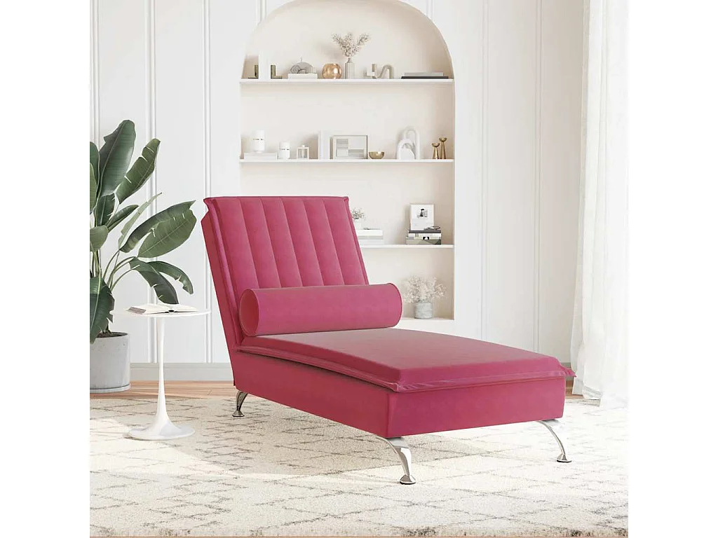 Chaise longue de massage avec traversin rouge bordeaux velours