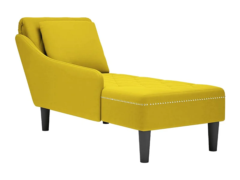 Poltrona longa com almofada e apoio de braço direito em veludo amarelo