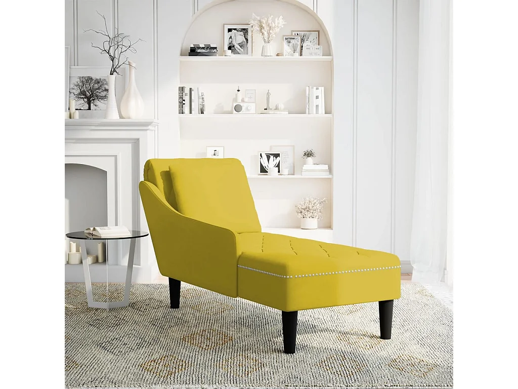 Poltrona lunga con cuscino e bracciolo destro in velluto giallo