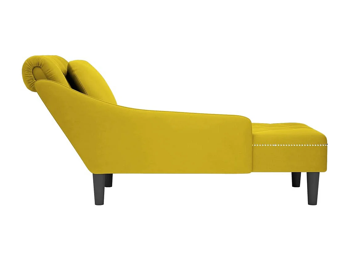 Poltrona lunga con cuscino e bracciolo destro in velluto giallo