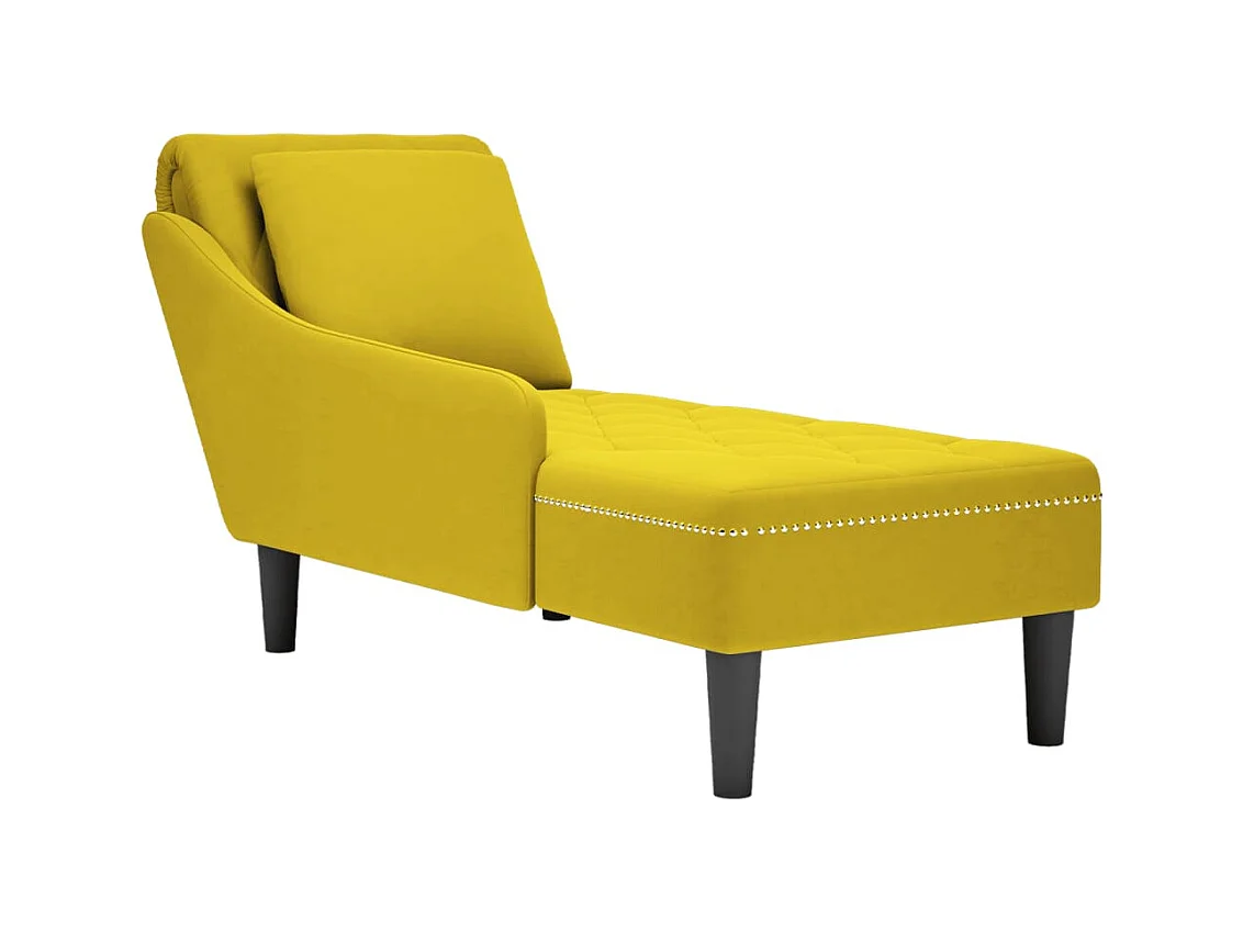 Poltrona longa com almofada e apoio de braço direito em veludo amarelo