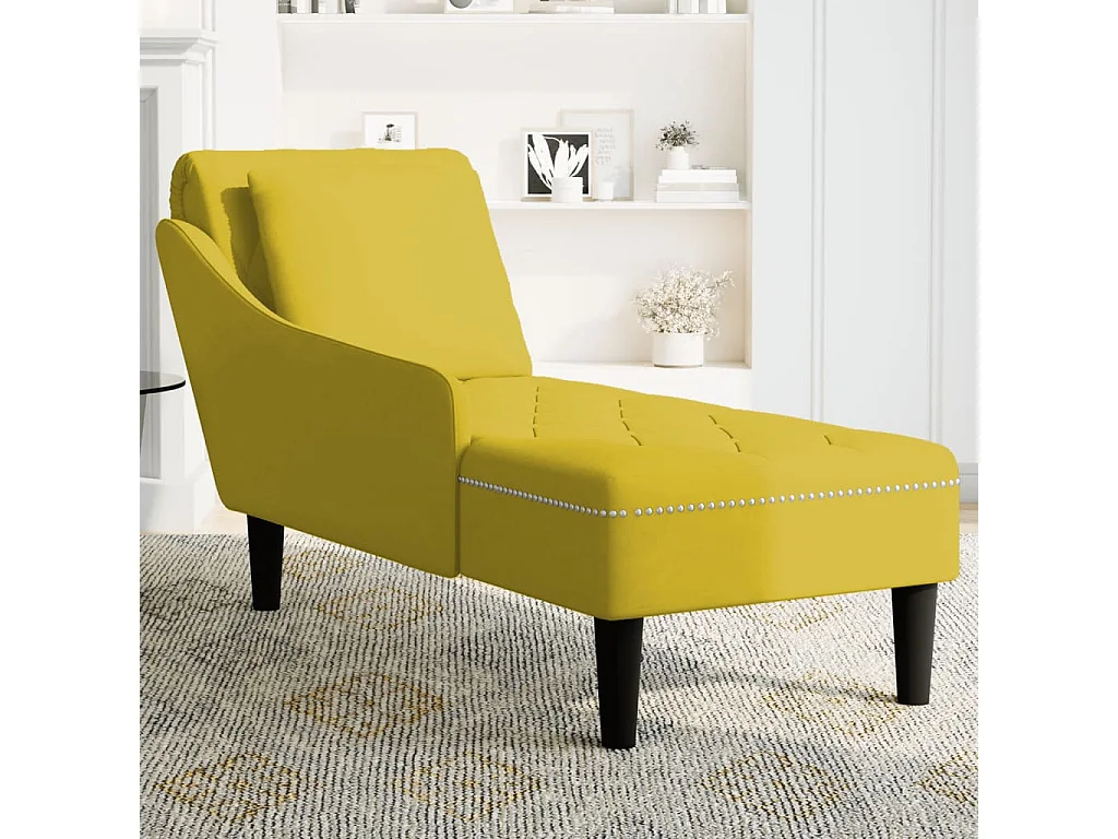 Poltrona lunga con cuscino e bracciolo destro in velluto giallo