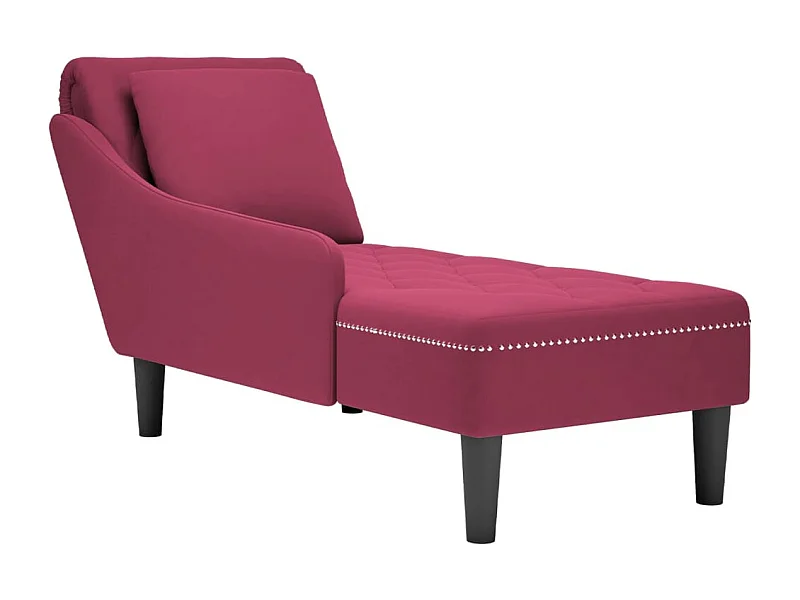 Sillón largo con cojín y reposabrazos derecho rojo burdeos