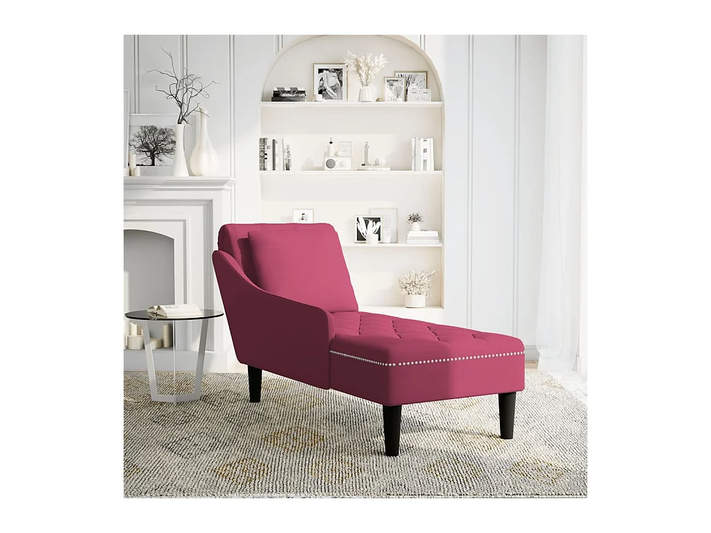 Fauteuil long avec coussin et accoudoir droit rouge bordeaux