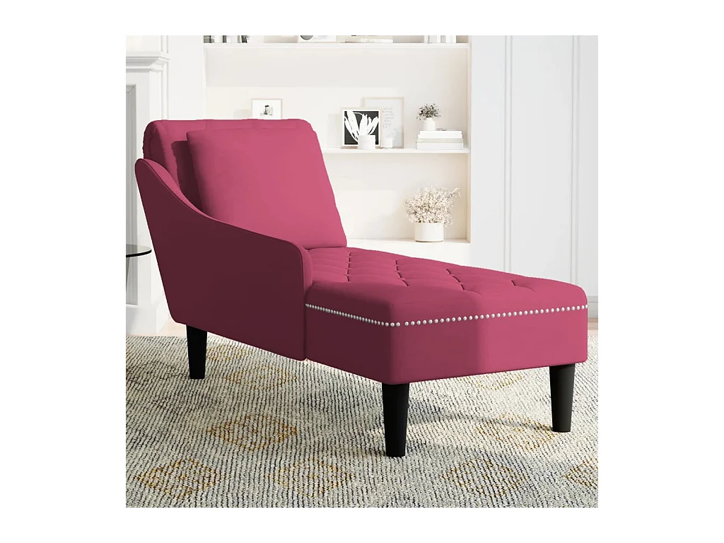 Fauteuil long avec coussin et accoudoir droit rouge bordeaux