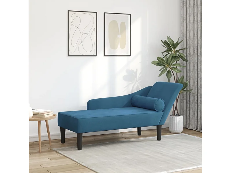 Chaise longue avec coussins bleu velours