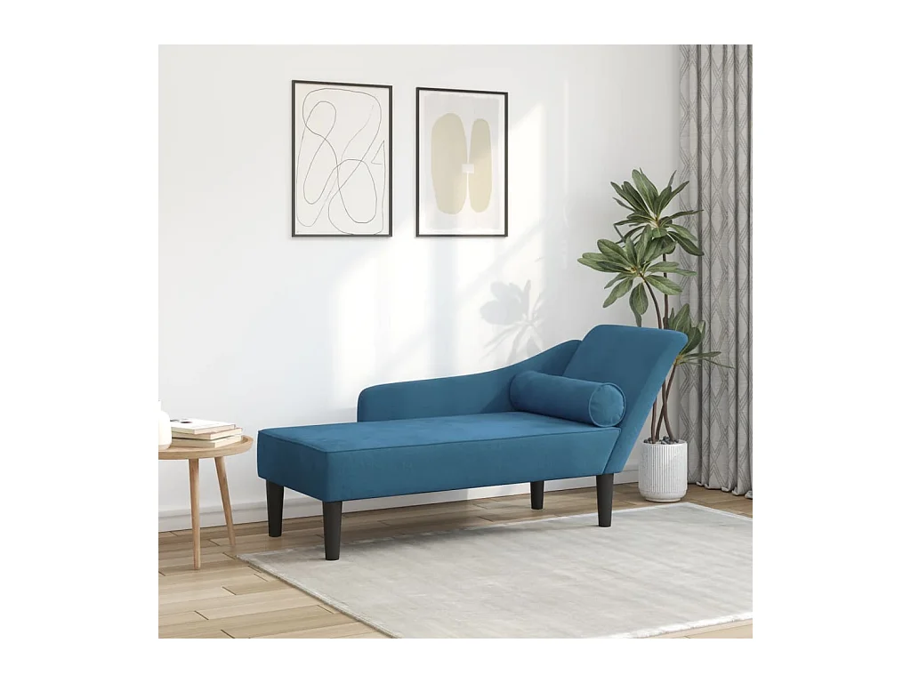 Chaise longue avec coussins bleu velours