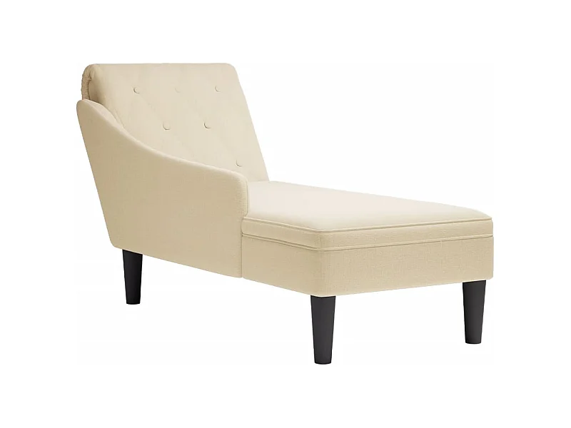 Poltrona longa com almofada e apoio de braço direito em tecido creme