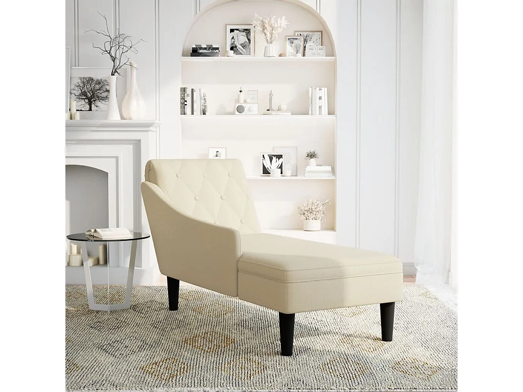 Fauteuil long avec coussin et accoudoir droit crème tissu