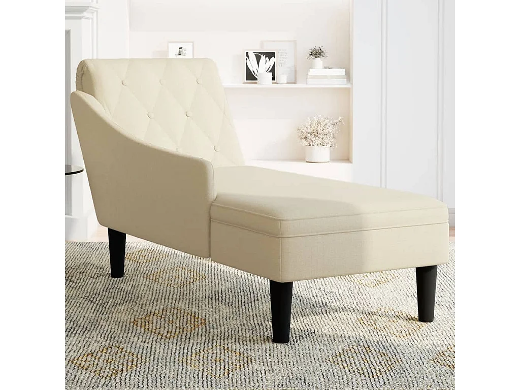 Fauteuil long avec coussin et accoudoir droit crème tissu