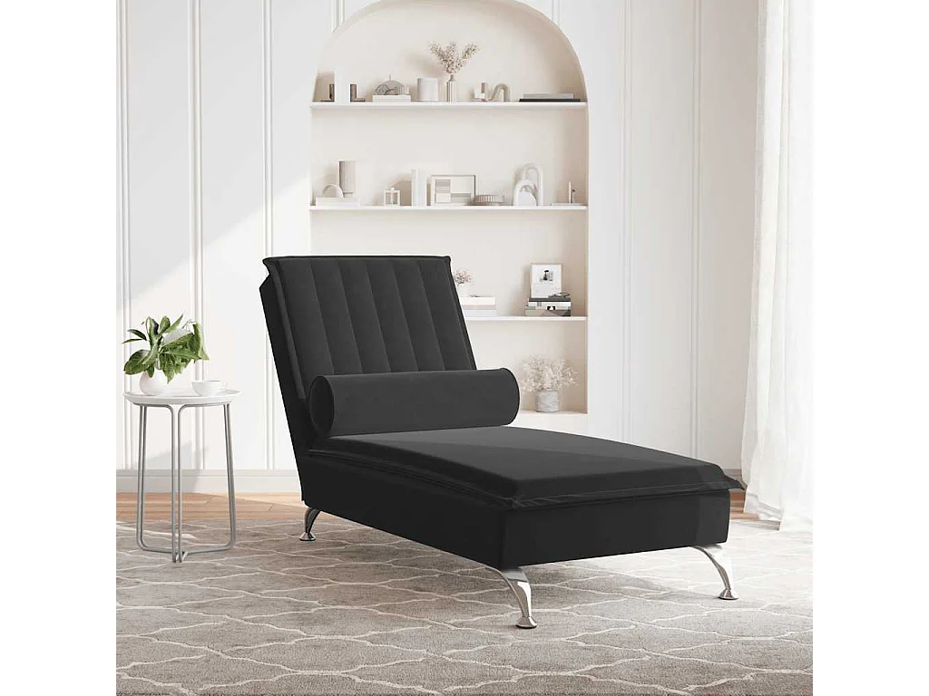 Chaise longue de massage avec traversin noir velours