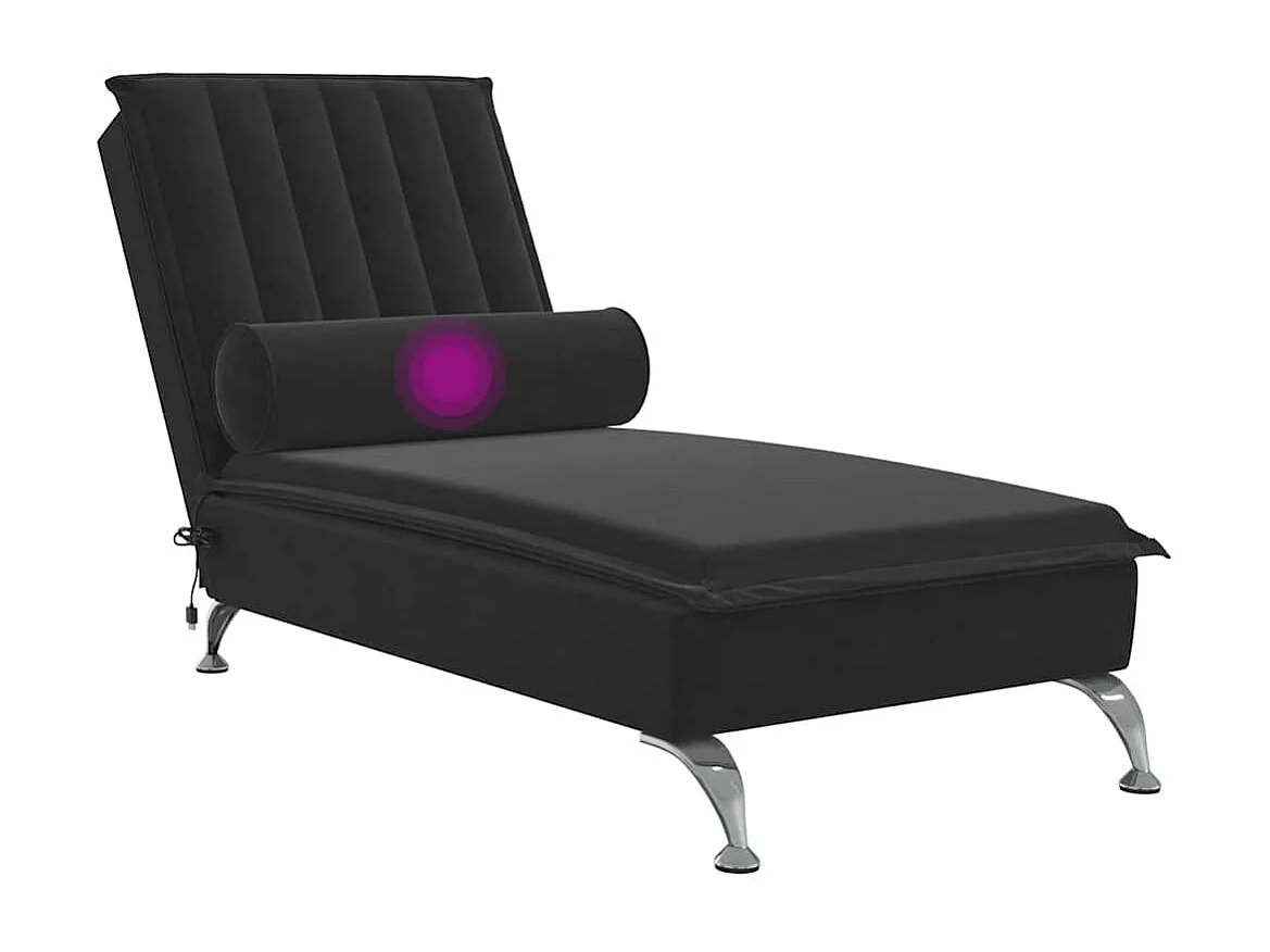Chaise longue de massage avec traversin noir velours