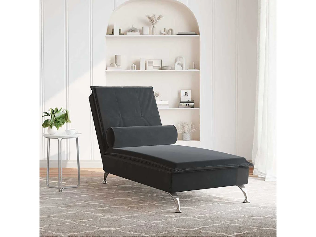 Chaise longue de massage avec traversin noir velours