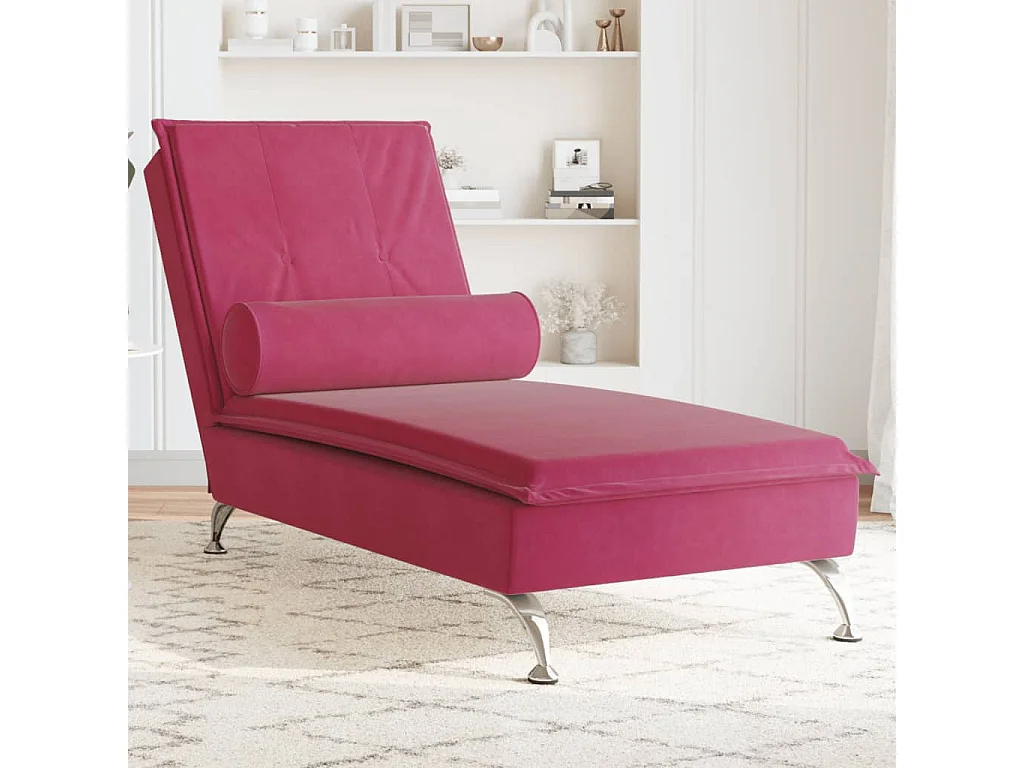 Chaise longue de massage avec traversin rouge bordeaux velours