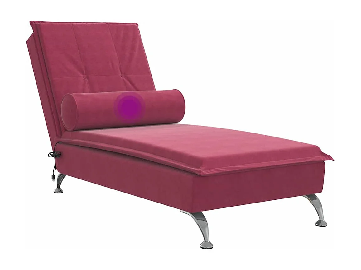 Chaise longue de massage avec traversin rouge bordeaux velours