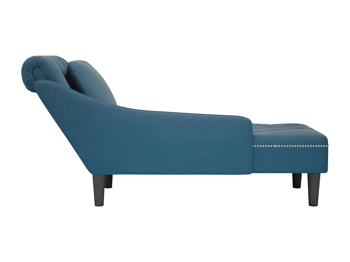 Sillón largo con cojín y reposabrazos derecho terciopelo azul.