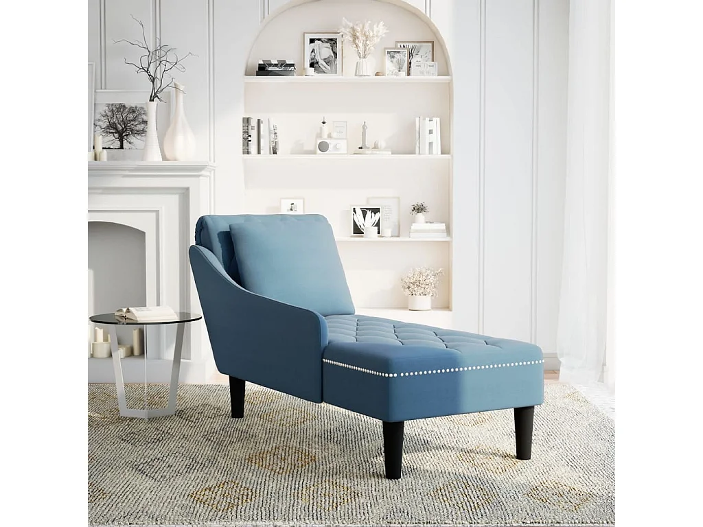 Fauteuil long avec coussin et accoudoir droit bleu velours