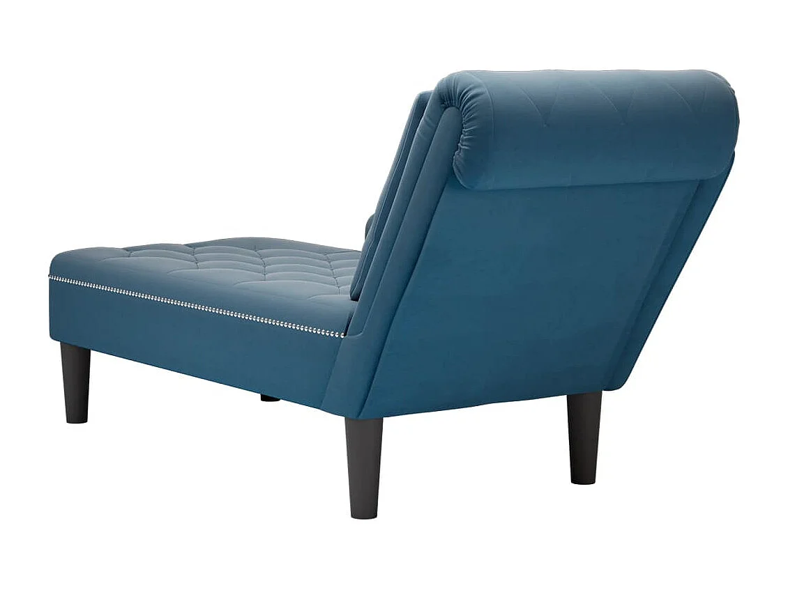 Fauteuil long avec coussin et accoudoir droit bleu velours