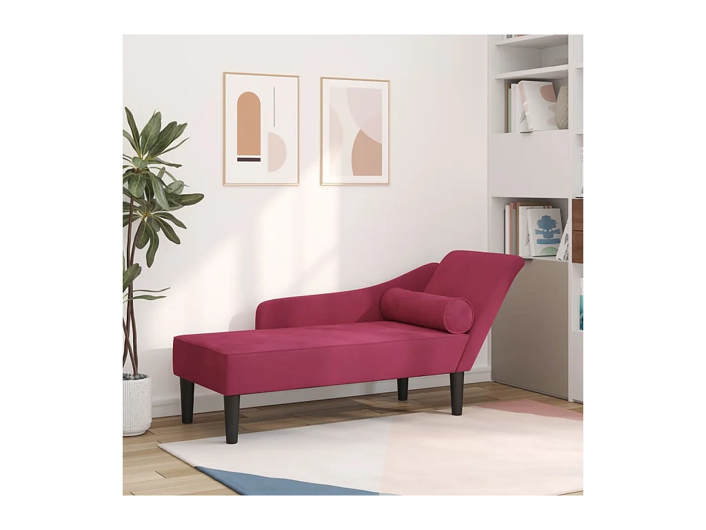 Chaise longue avec coussins rouge bordeaux velours