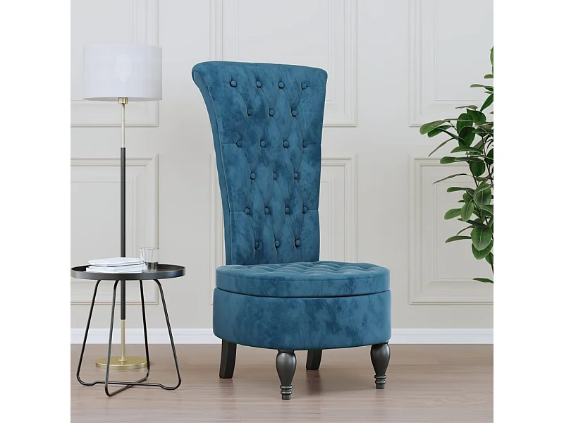 Design con bottoni per sedia con schienale alto in velluto blu