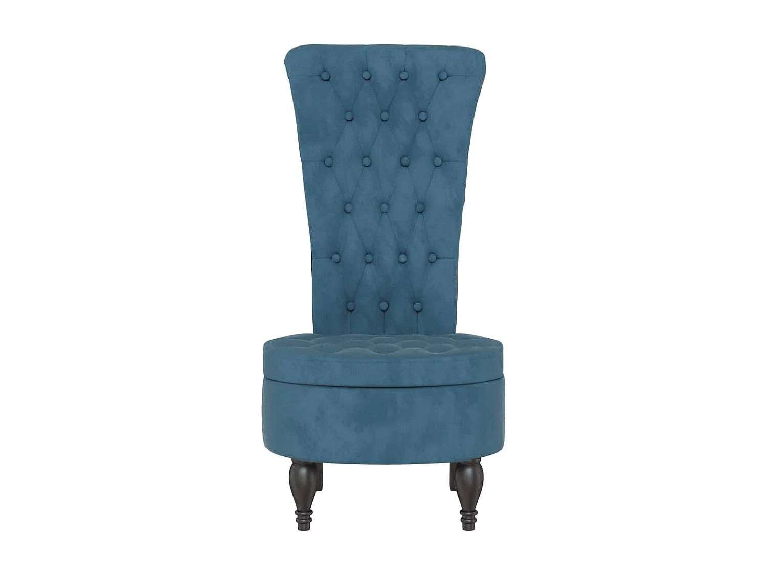 Blauer Samtstuhl mit hoher Rückenlehne und Knopfdesign