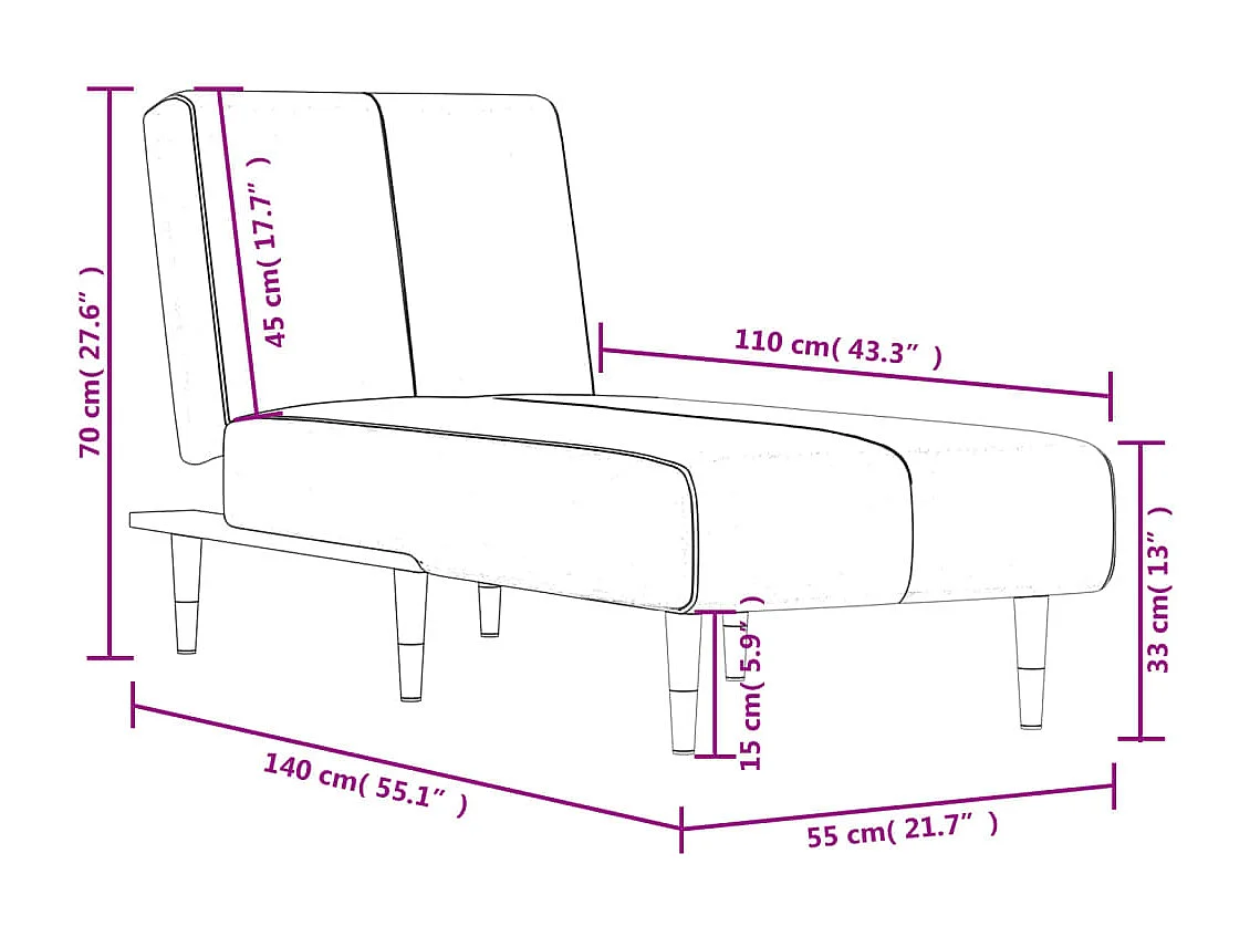 Chaise longue vert foncé velours