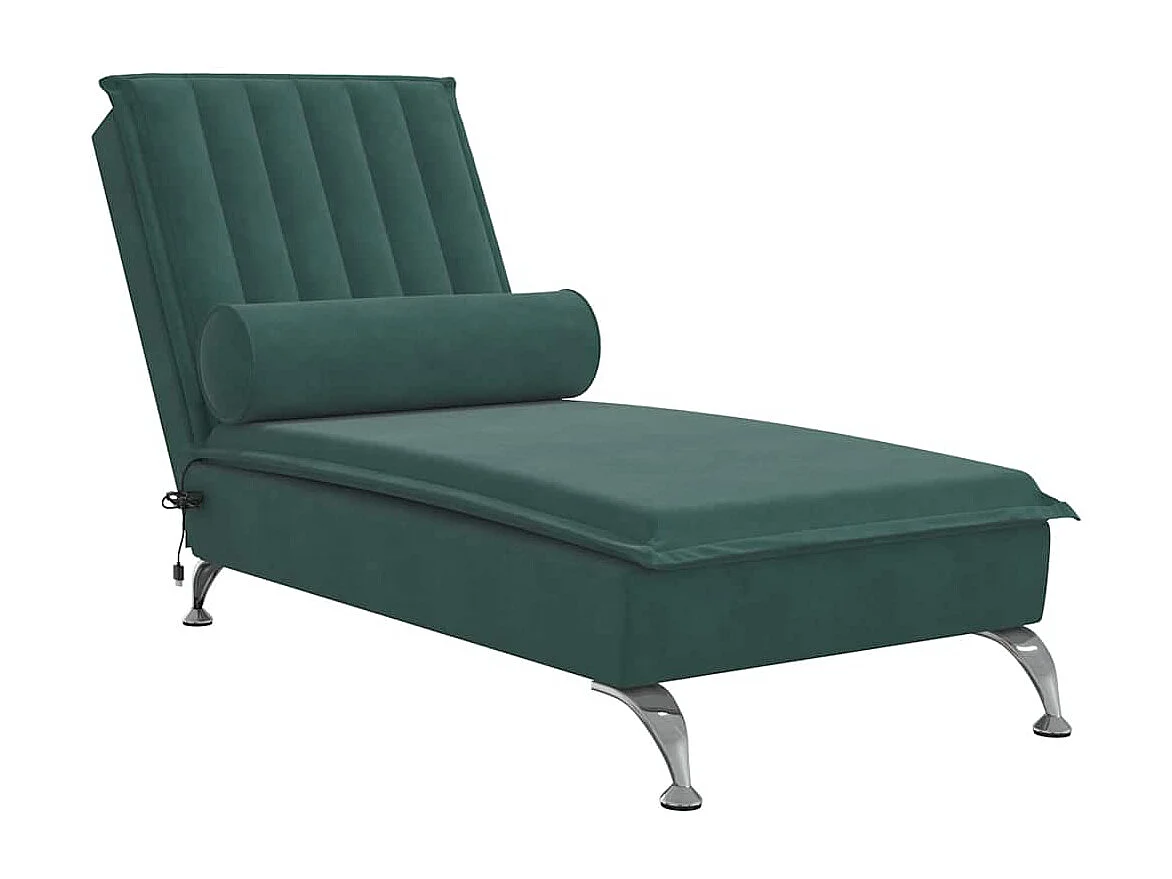 Chaise longue de massage avec traversin vert foncé velours