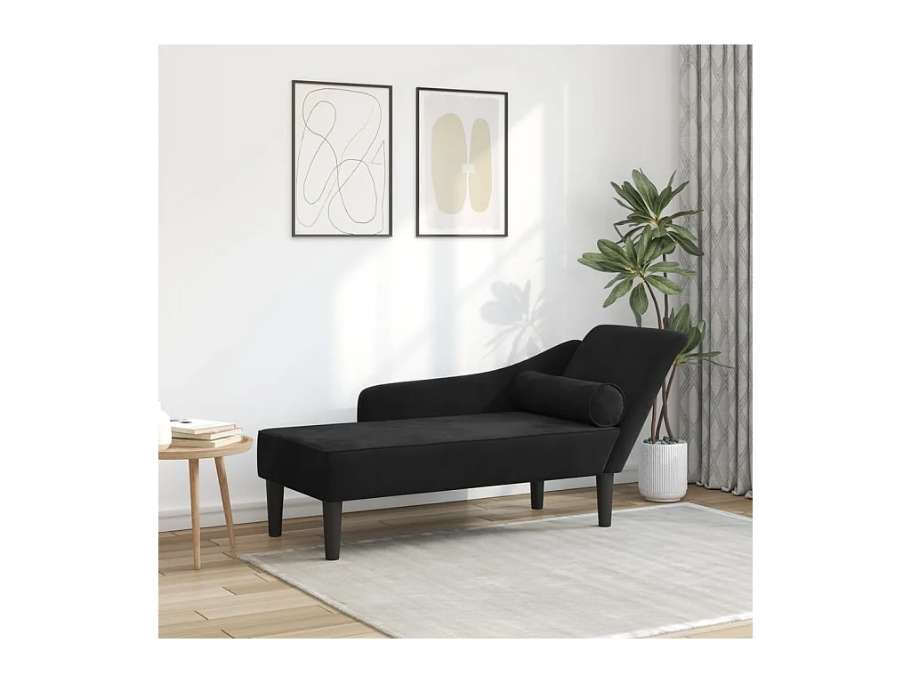 Chaise longue avec coussins noir velours