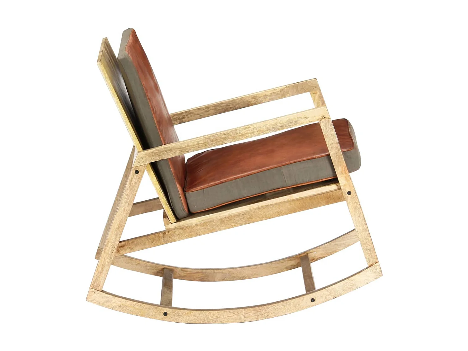 Sedia a dondolo Marrone Vera pelle e legno massello di mango