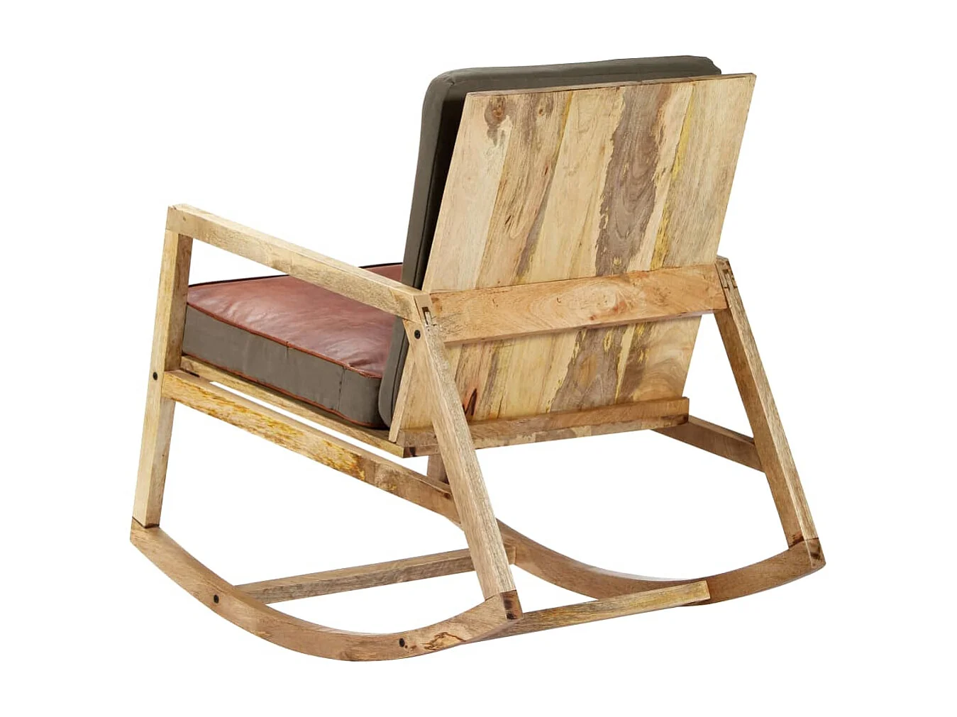 Chaise à bascule Marron Cuir véritable et manguier massif