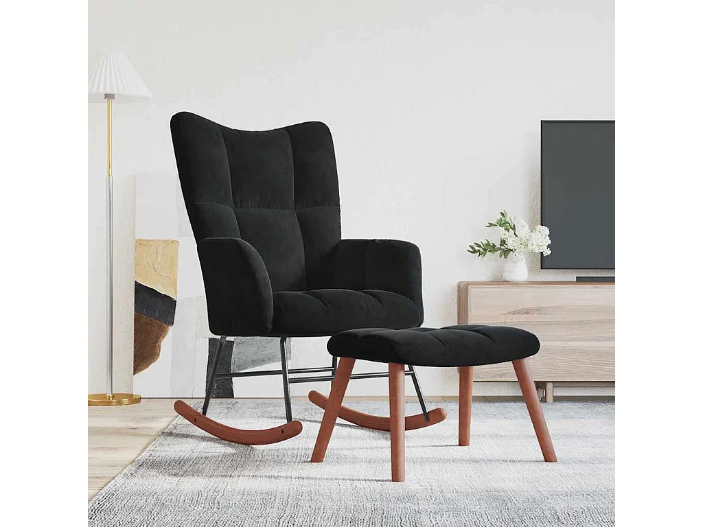 Chaise à bascule avec repose-pied Noir Velours