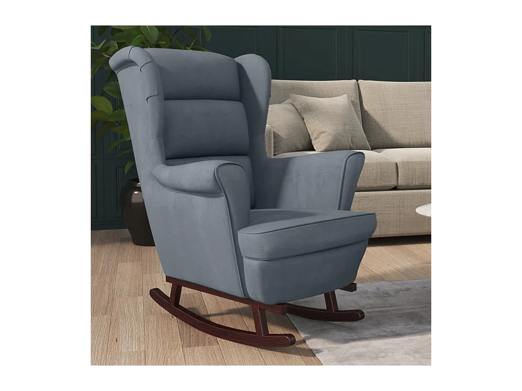 Fauteuil à bascule et pieds en bois d'hévéa Gris foncé Velours