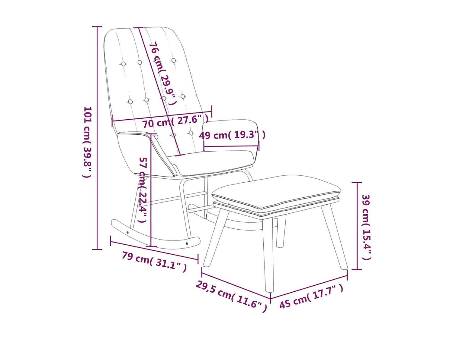 Chaise à bascule avec repose-pied Gris clair Tissu