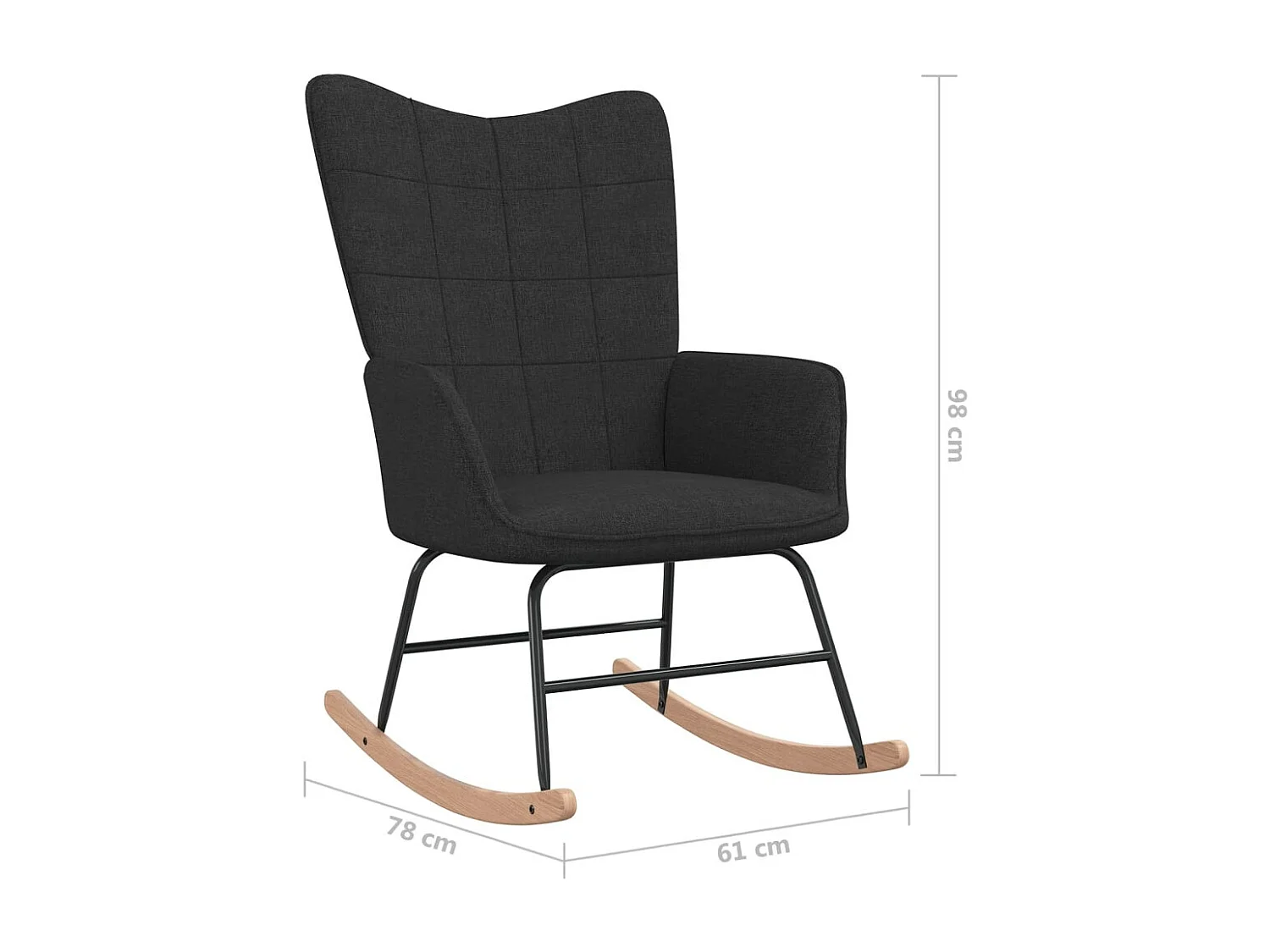Chaise à bascule avec tabouret Noir Tissu