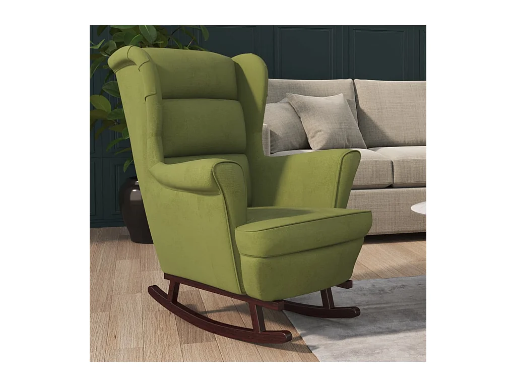 Fauteuil à bascule et pieds en bois d'hévéa Vert clair Velours