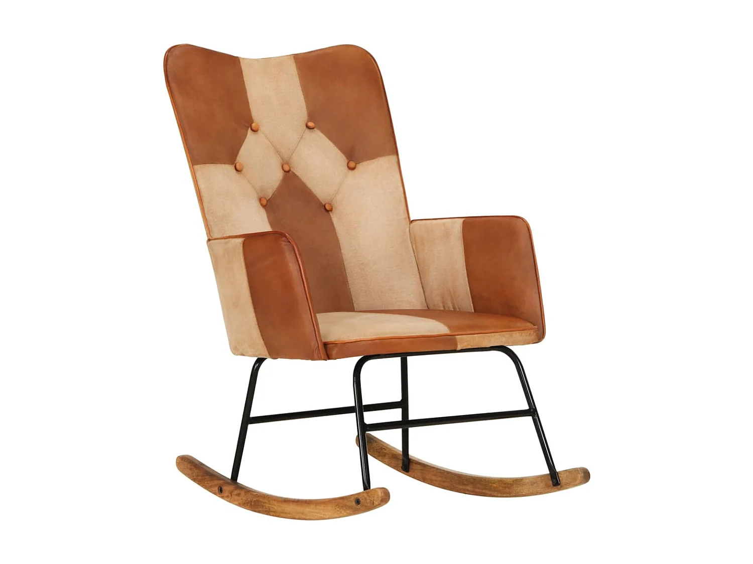 Chaise à bascule Marron Cuir véritable et toile