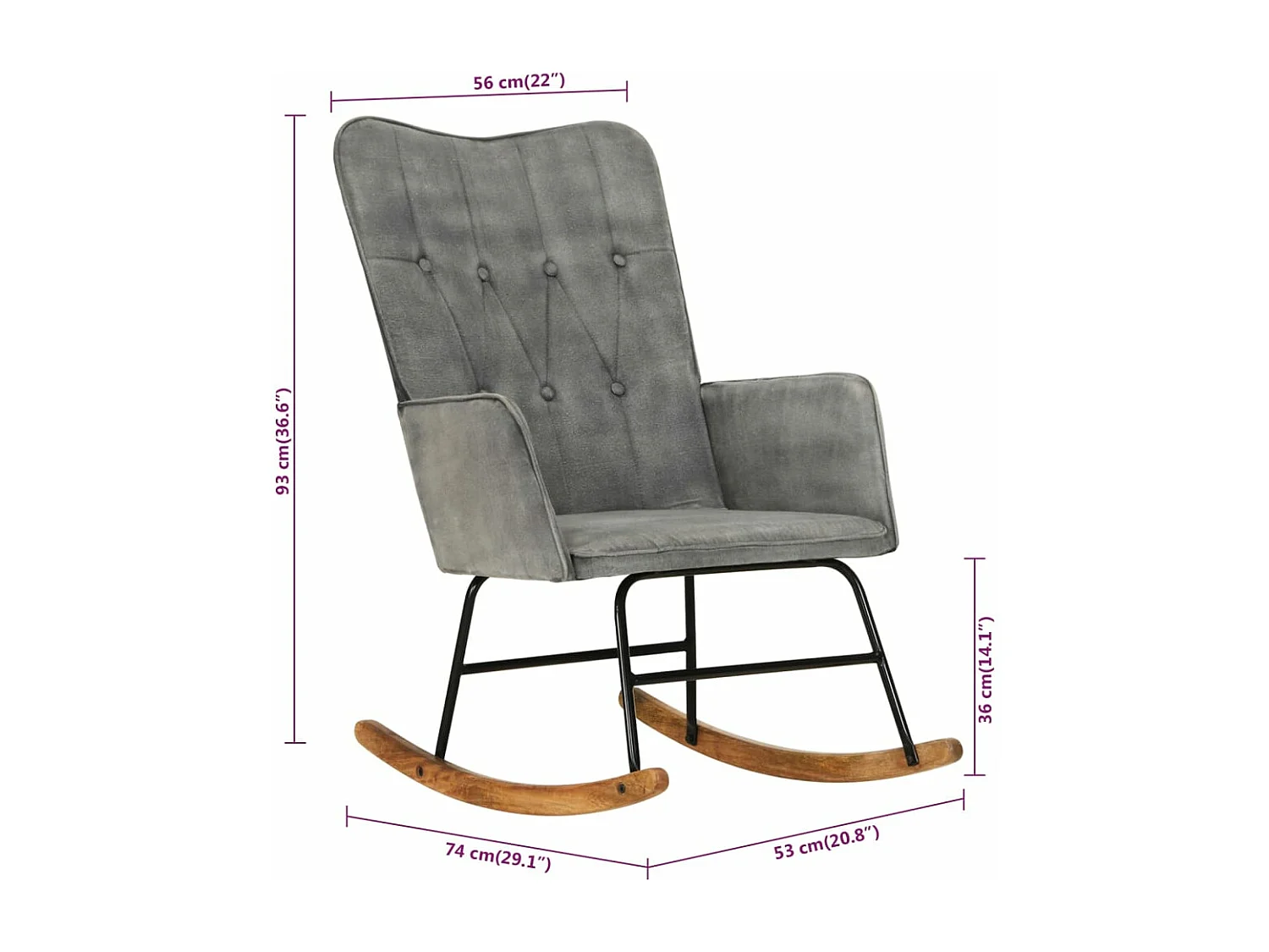 Chaise à bascule gris vintage toile