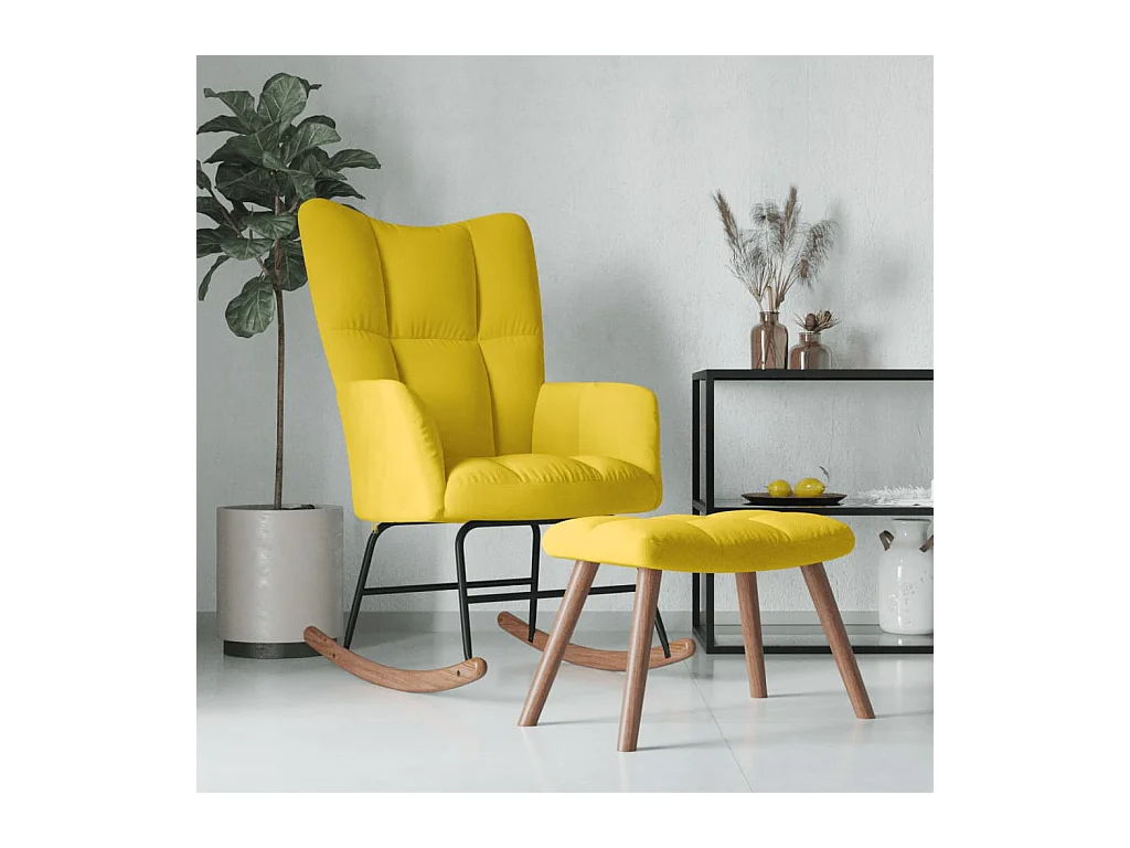Chaise à bascule avec repose-pied Jaune moutarde Velours