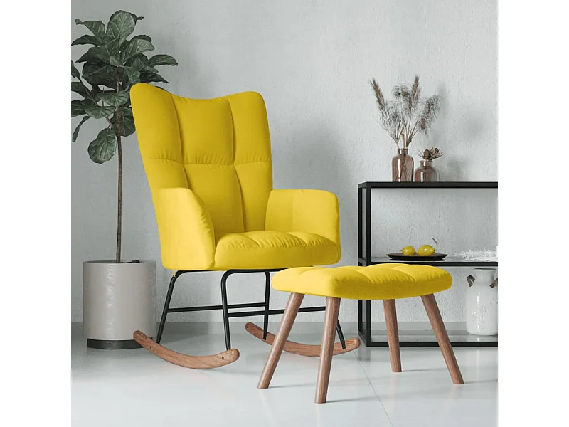 Chaise à bascule avec repose-pied Jaune moutarde Velours