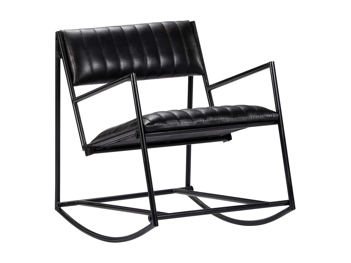 Mecedora Gallarate De Madera De Nogal Con Asiento De Cuero Patchwork Negro - Estilo Retro