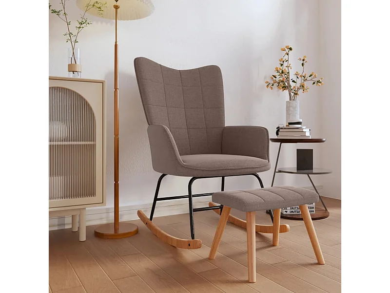 Schaukelstuhl mit Hocker Stoff Taupe