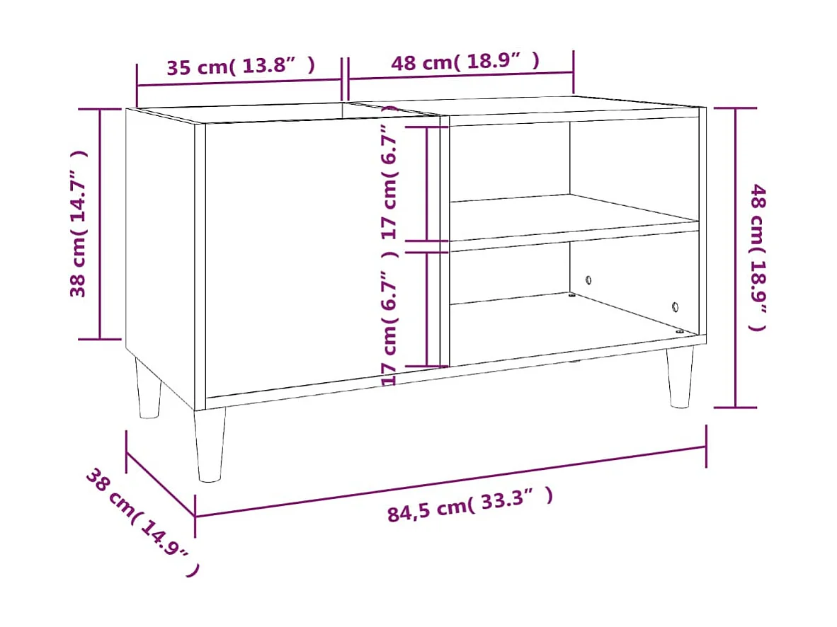 Mobile per dischi Sonoma grigio 84,5x38x48 cm in MDF