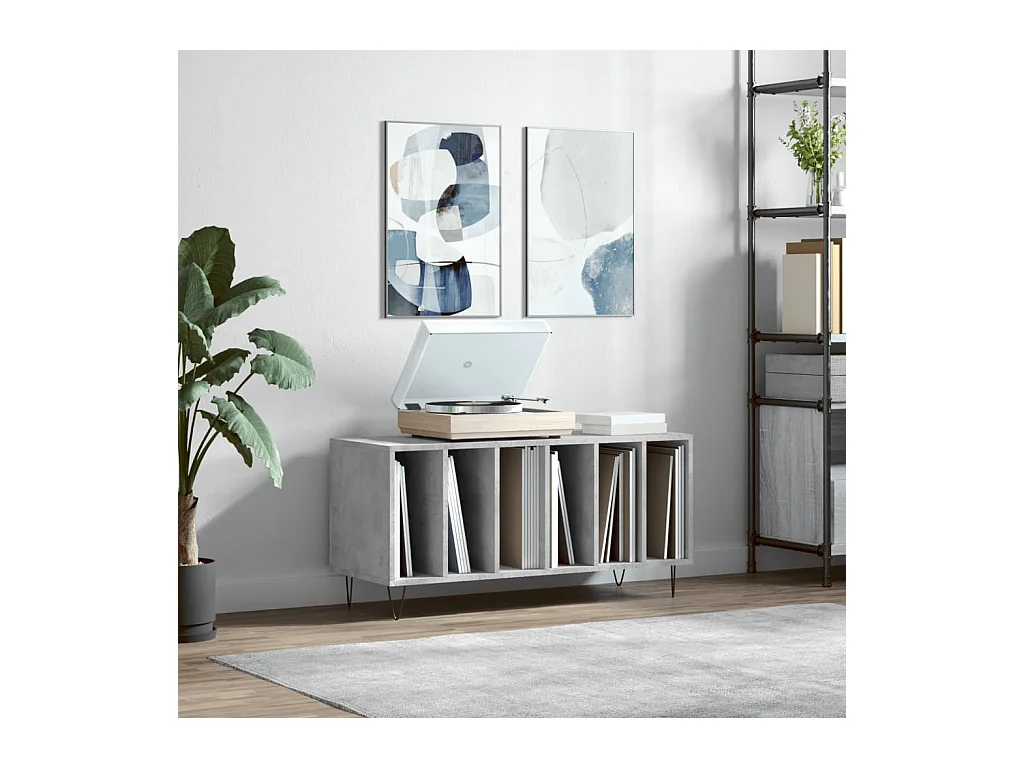 Armoire à disques gris béton 100x38x48 cm bois d'ingénierie