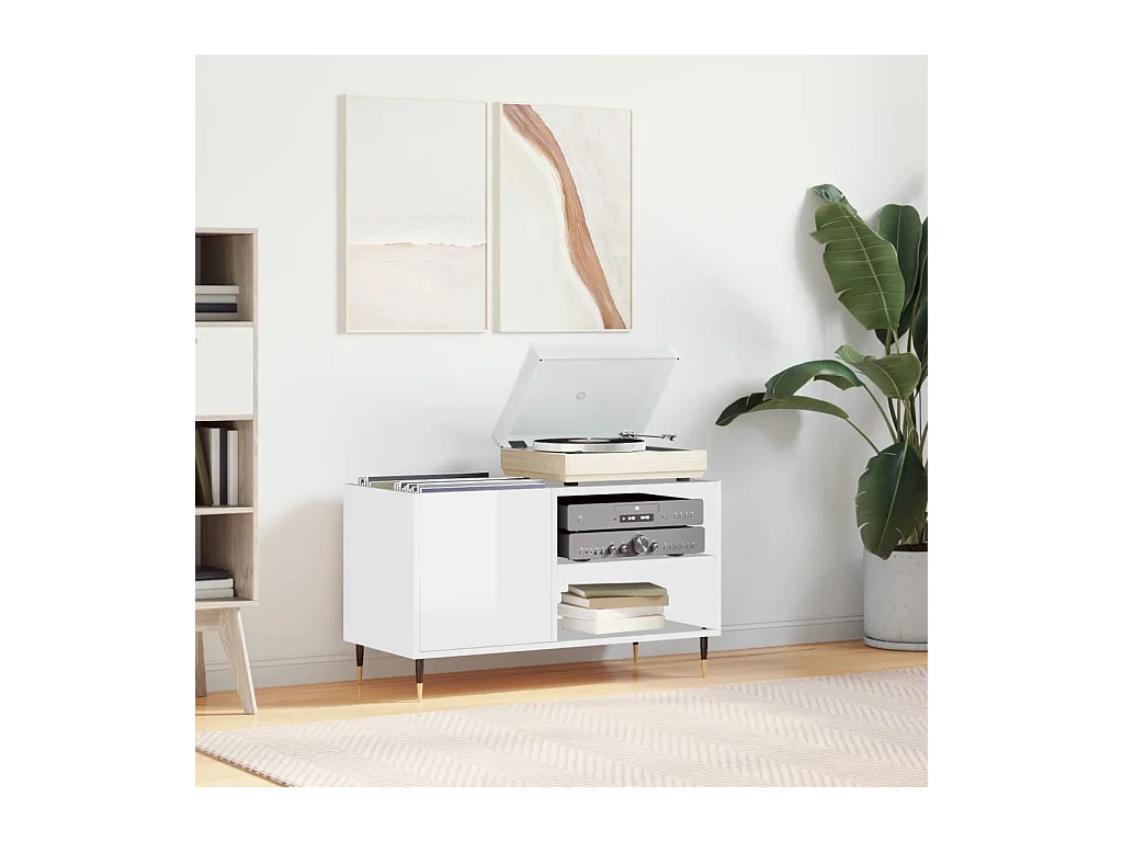 Armoire à disques blanc brillant 85x38x48 cm bois d'ingénierie